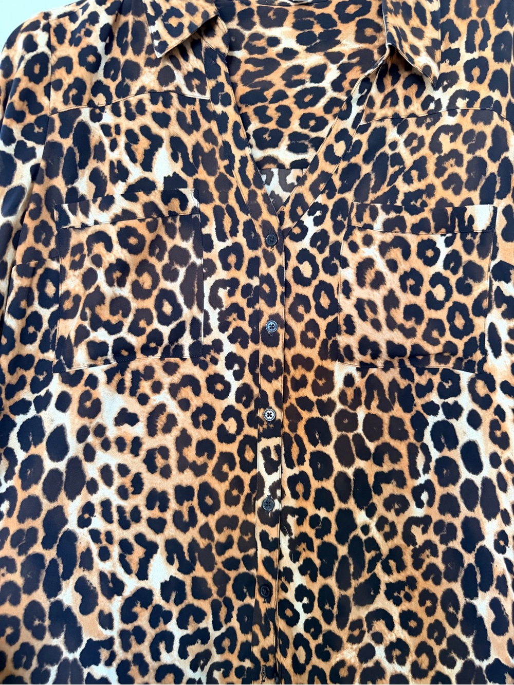 Express Leopard Print Button-Down Shirt - Brown/Black - Picture 3 of 4